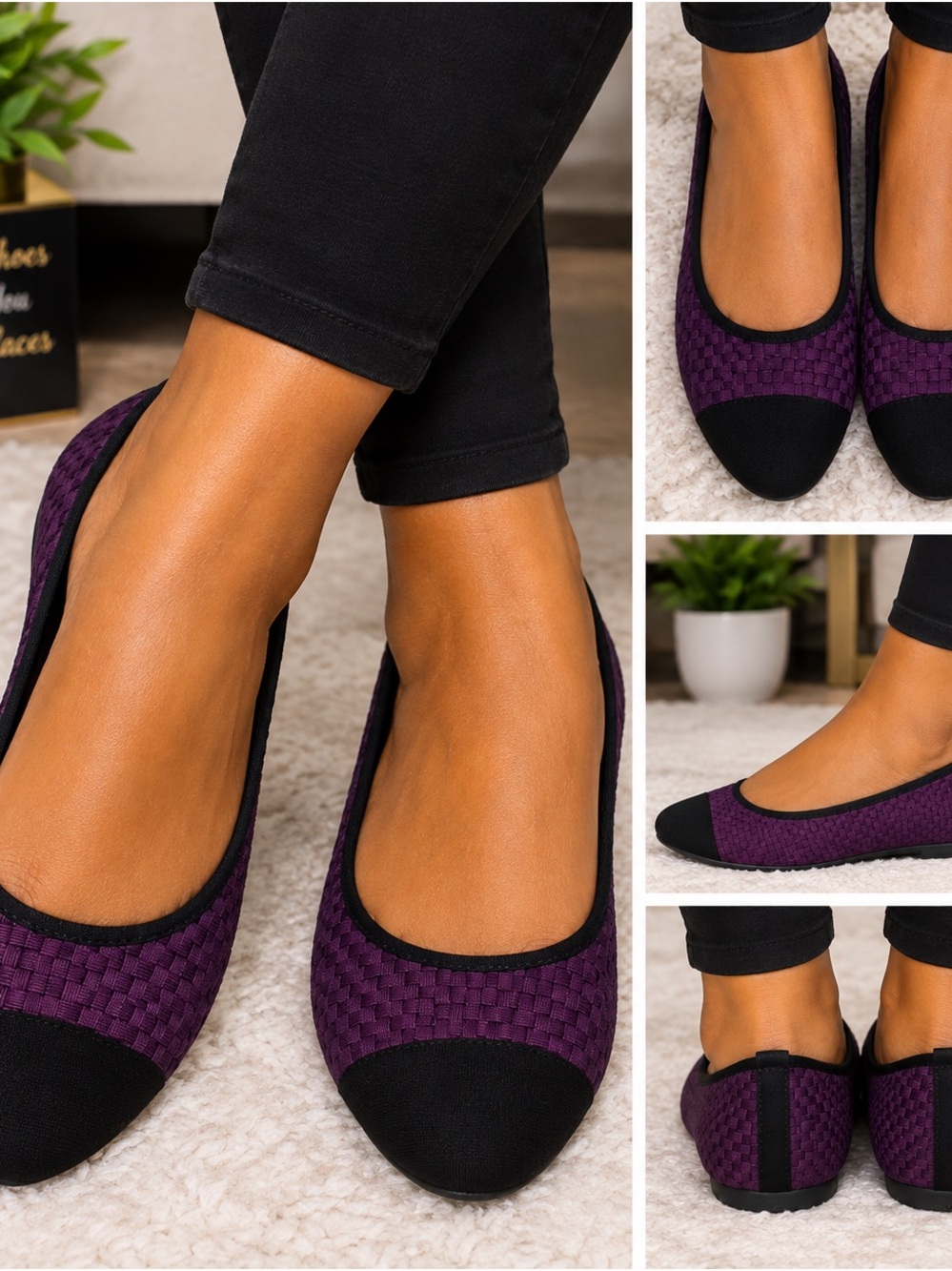 bernie mev. Purple and Black Woven Ballet Flats